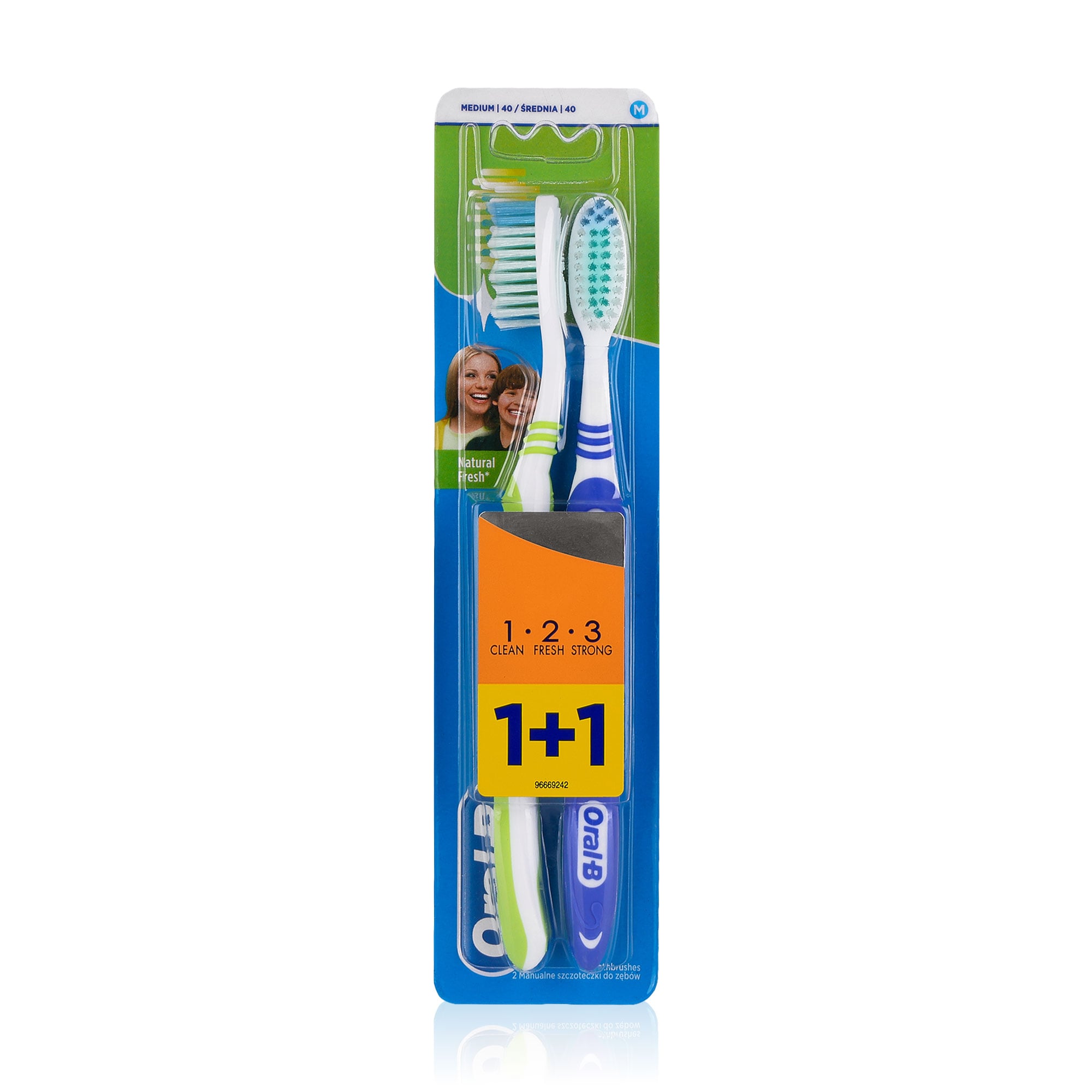 Зубна щітка Oral-B Природна свіжість 1-2-3, середньої жорсткості, синя-зелена, 2 шт